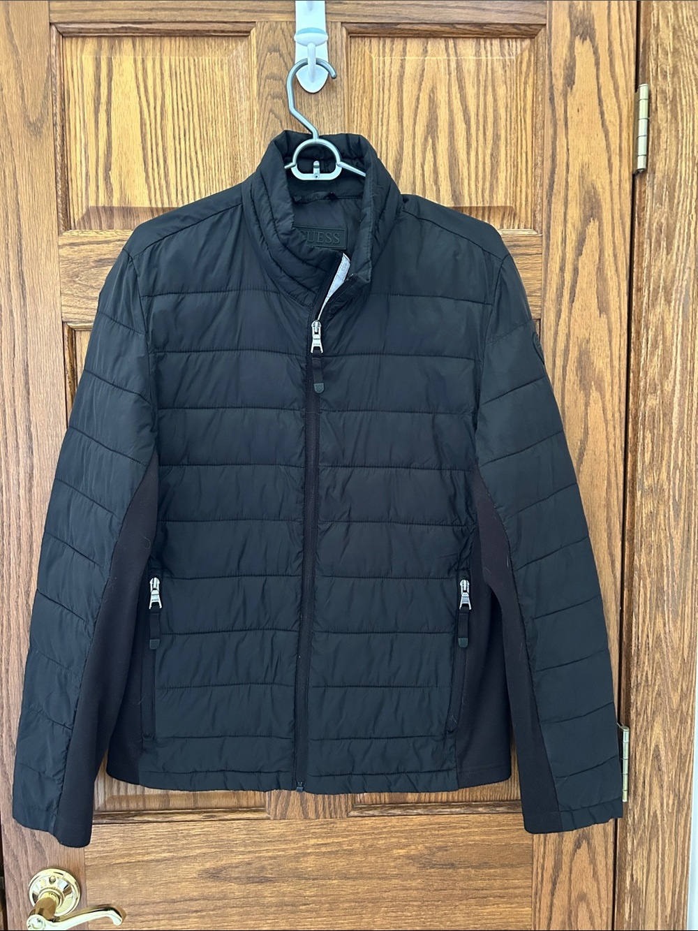 GUESS Black Quilted Puffer Jacket with Side Stretch Panels